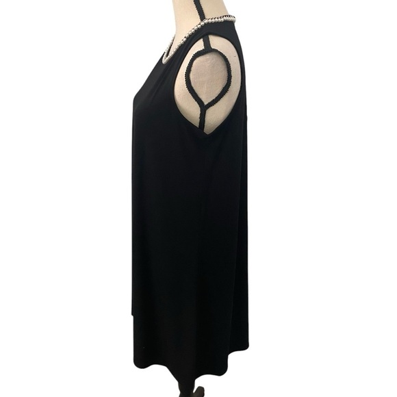 Karl Lagerfeld Beaded Crew Neck Sleeveless Black Midi Dress Size 10 - Picture 3 of 14